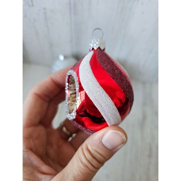 Peppermint reflector glitter silver white ball ornament lot set Xmas tree - Picture 2 of 12